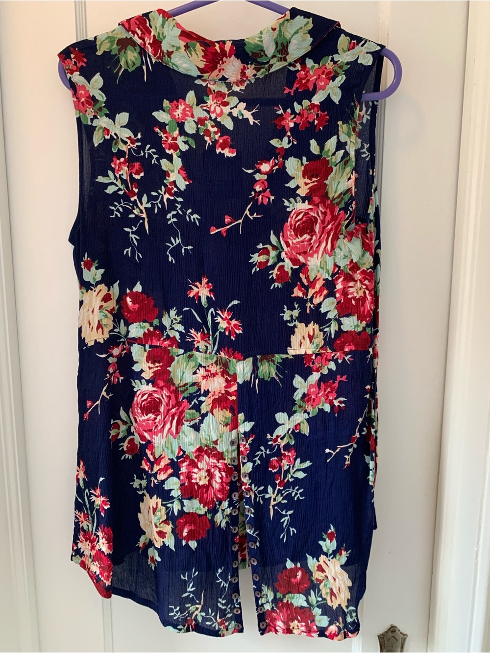 April Cornell Navy Floral Collared Sleeveless Blouse - Picture 6 of 11
